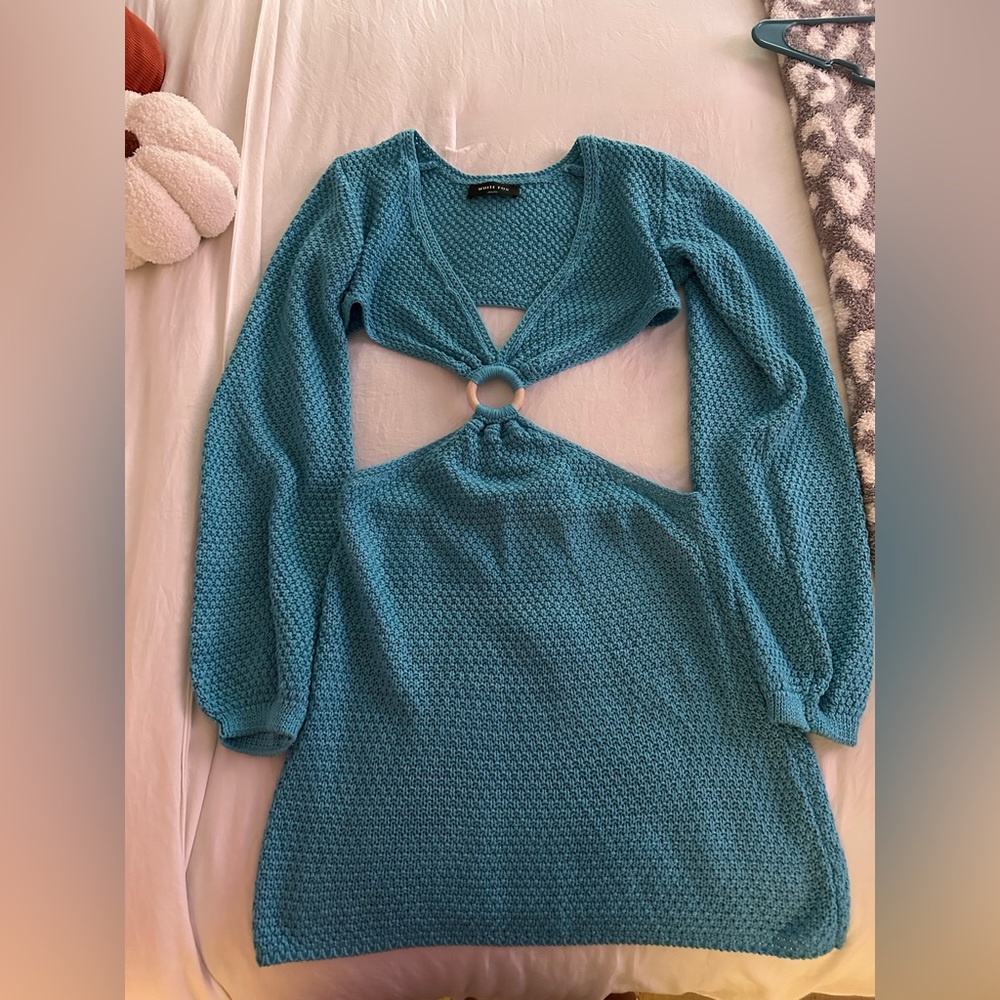 White Fox Boutique Teal Cutout Knit Dress